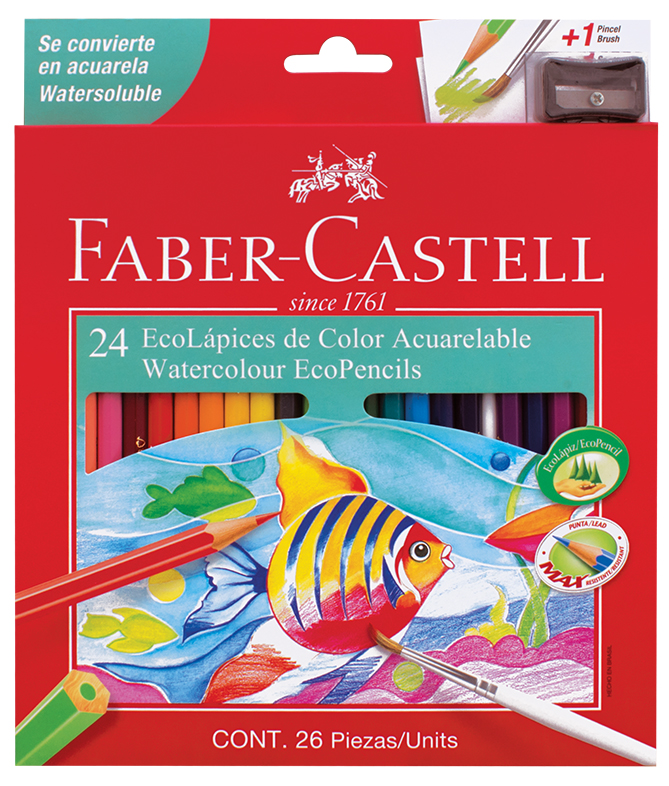 PINTURITAS FABER ECOLAPICES ACUARELABLES X 24 COLORES + SACAPUNTA Y PINCEL