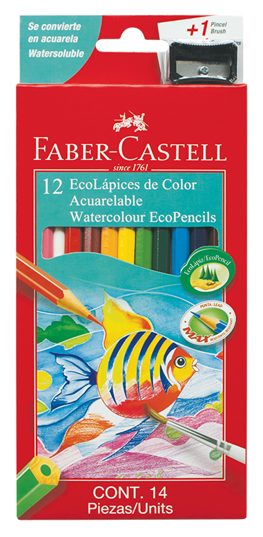 PINTURITAS FABER ECOLAPICES ACUARELABLES X 12 COLORES + SACAPUNTA Y PINCEL