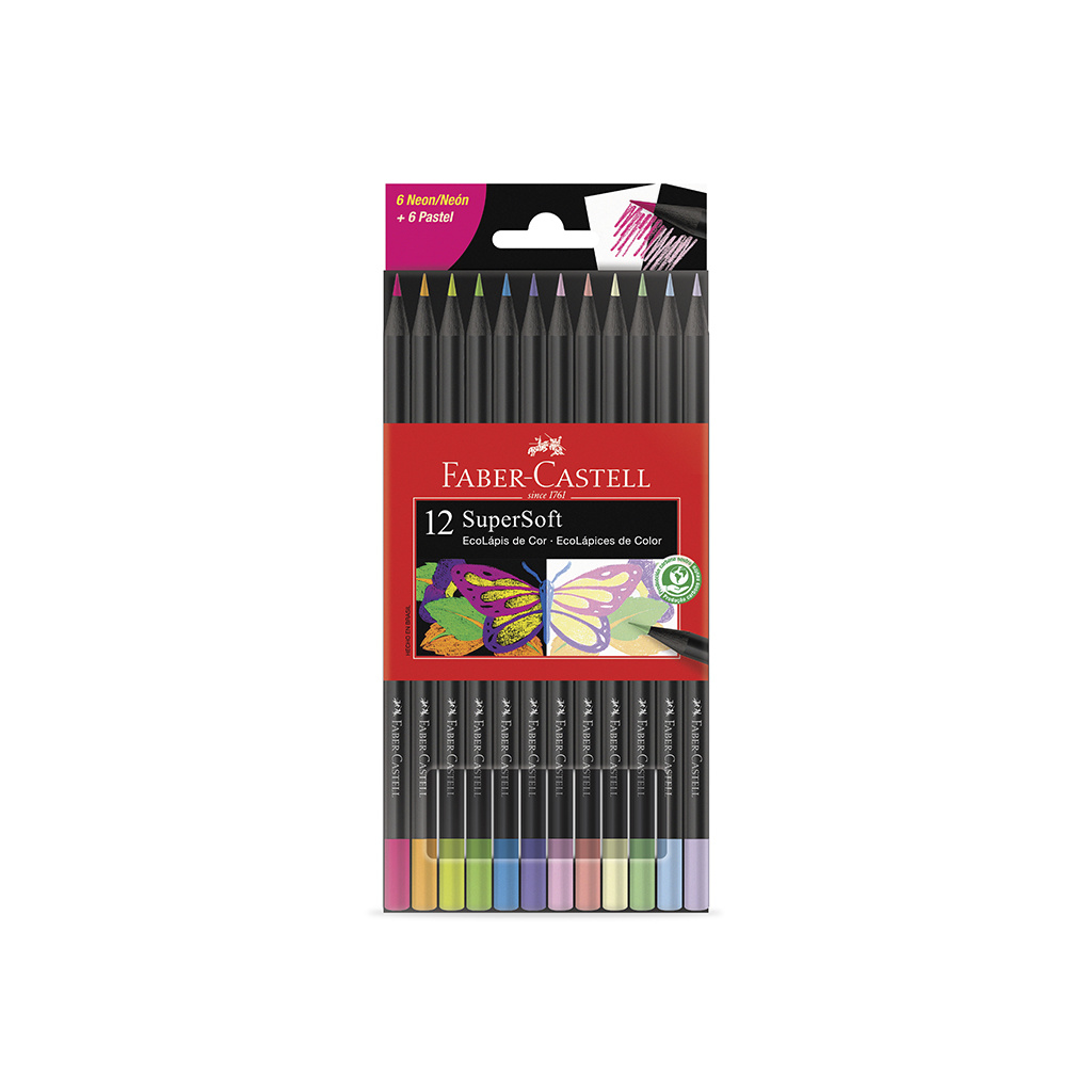PINTURITAS FABER ECOLAPICES SUPERSOFT X 12 COLORES 6 NEON Y 6 PASTEL