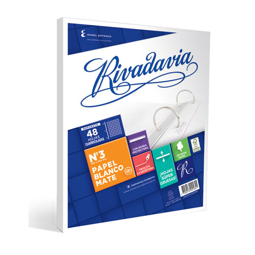 REPUESTO RIVADAVIA Nº3 BLANCO MATE 48 HOJAS CUADRICULADO