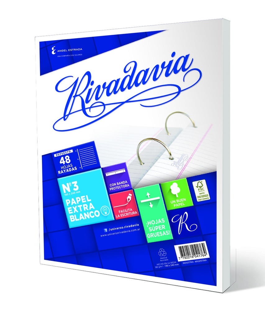 REPUESTO RIVADAVIA Nº3 EXTRA BLANCO X48H RAYADO