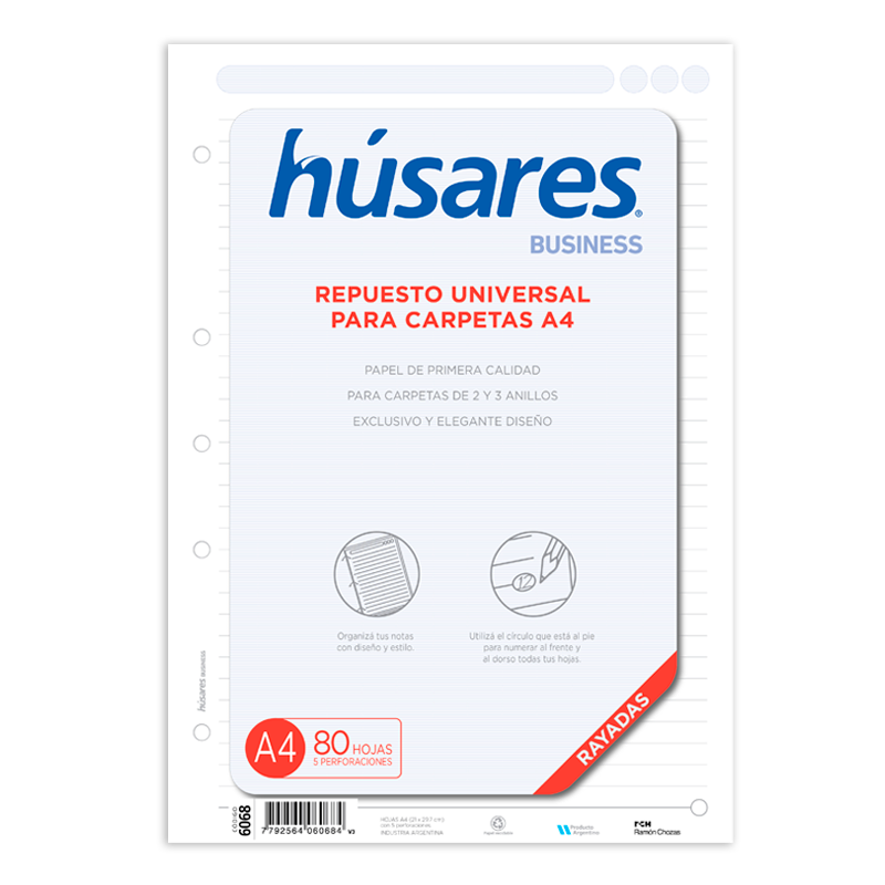 REPUESTO HUSARES A4 X80 HOJAS RAYADO