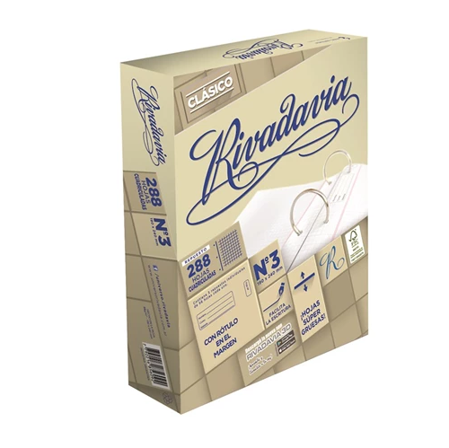 REPUESTO RIVADAVIA Nº3 EXTRA BLANCO SIN BANDA 288 HOJAS CUADRICULADO