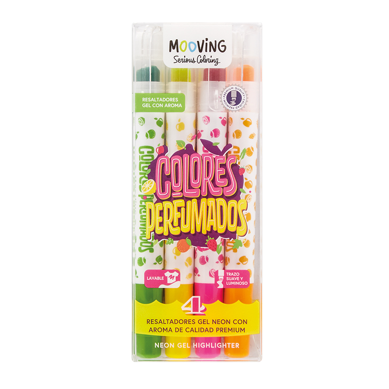 RESALTADOR MOOVING CRAYON GEL PERFUMADOS X 4 COLORES NEON