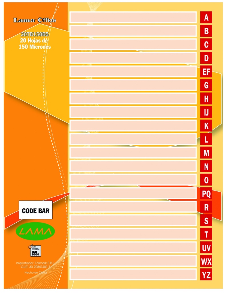 SEPARADOR Nº3 LAMA INDICE 20 POSICIONES 20TB150B5