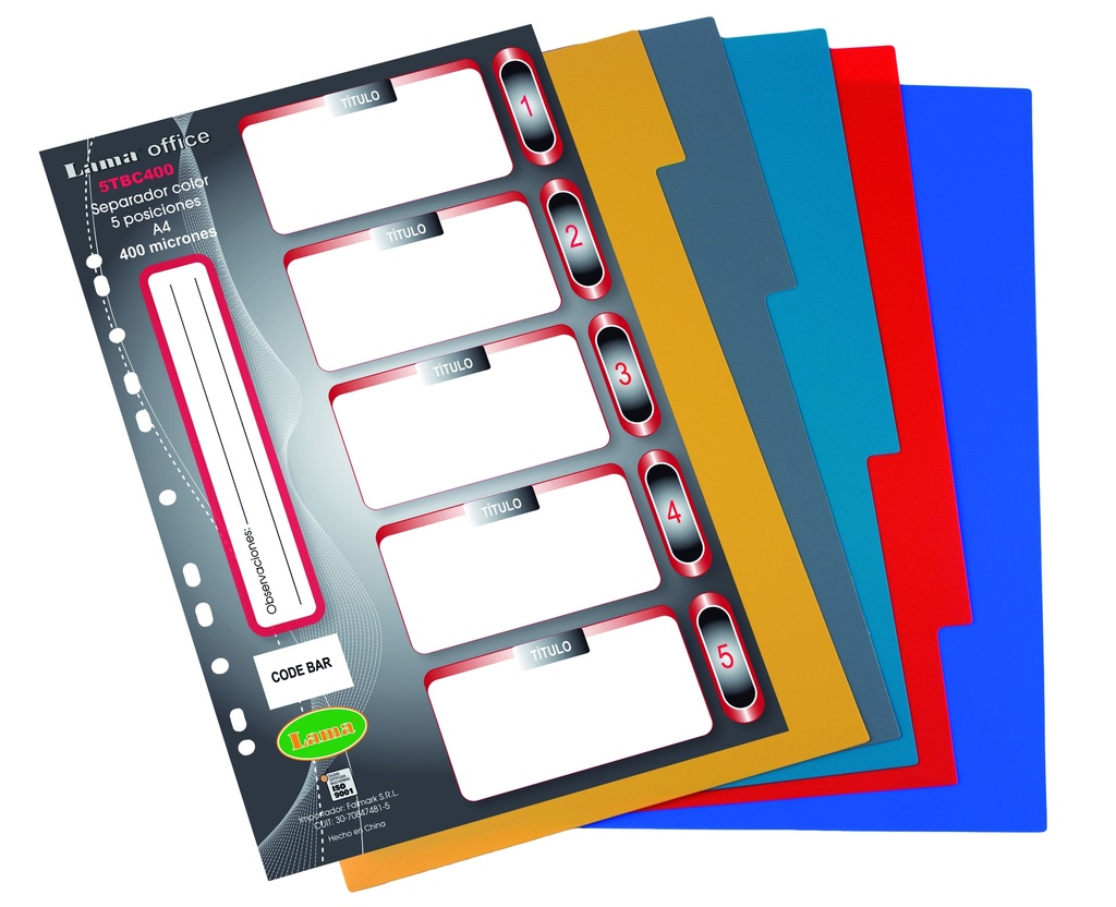 SEPARADOR A4 LAMA 5 POSICIONES X 400 MICRONES