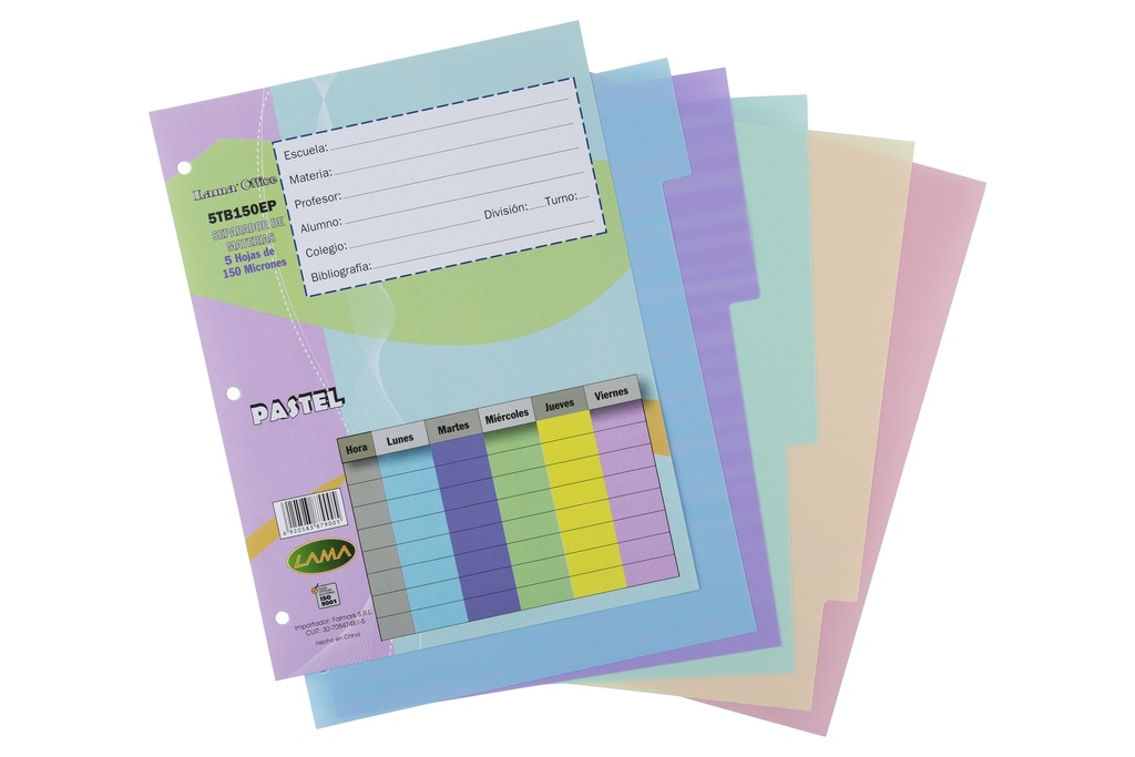 SEPARADOR Nº3 LAMA 6 POSICIONES X 150 MICRONES PASTEL