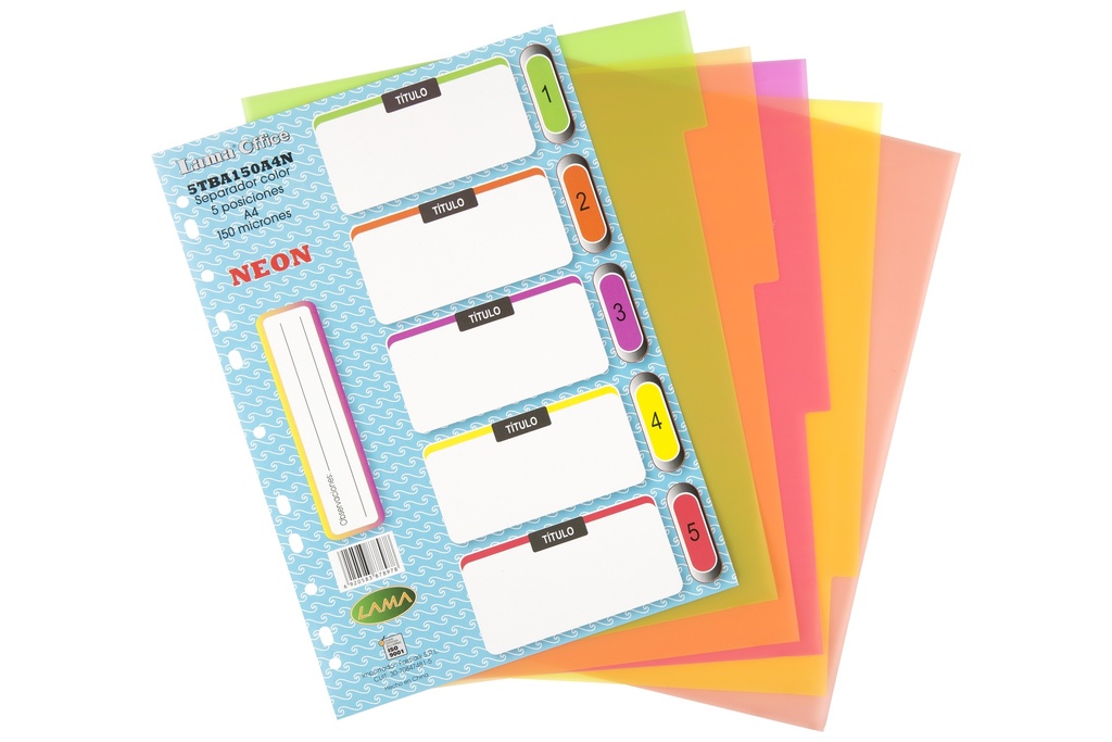 SEPARADOR A4 LAMA 5 POSICIONES X 150 MICRONES NEON