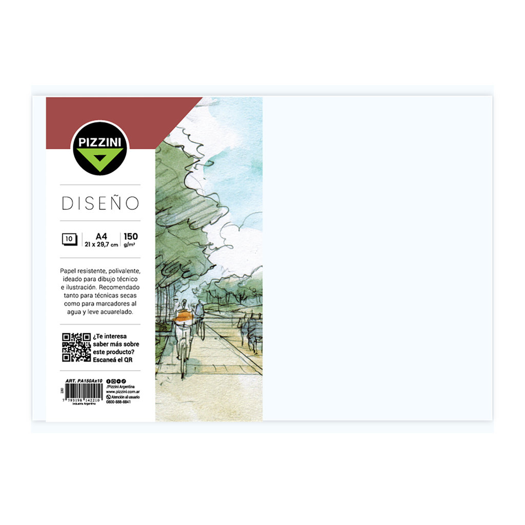 HOJAS PARA DIBUJO PIZZINI 297X420MM 150GR X 10