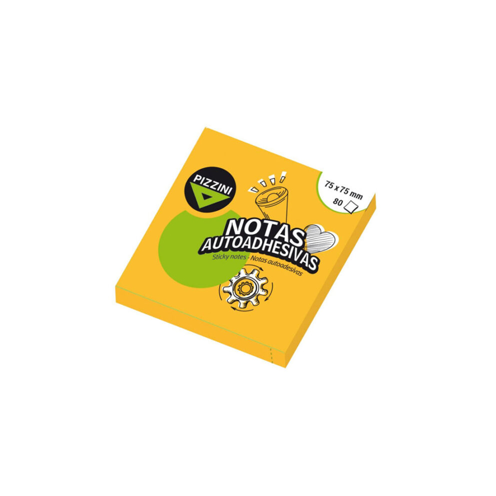NOTAS ADHESIVAS PIZZINI 75X75MM 80 HOJAS NARANJA FLUO