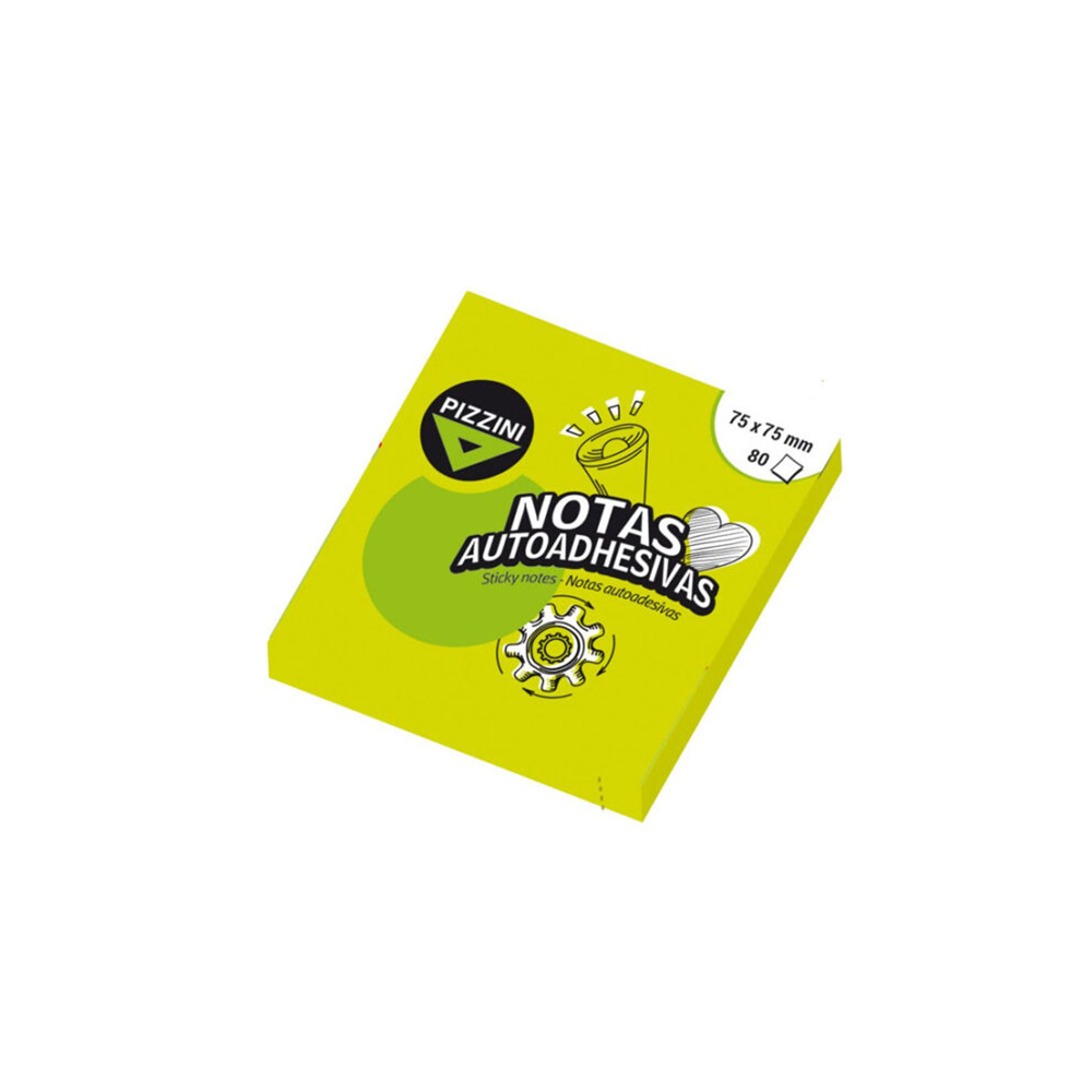 NOTAS ADHESIVAS PIZZINI 75X75MM 80 HOJAS VERDE FLUO