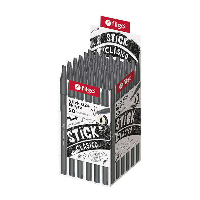 BOLIGRAFO FILGO 024 STICK CLASICO TRAZO MEDIO 1.0mm X 50 NEGRO