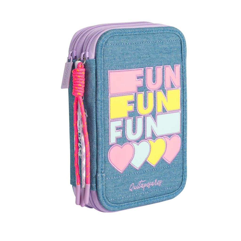 CARTUCHERA MOOVING TEXTIL 2 PISOS QUITAPESARES FUN DENIM