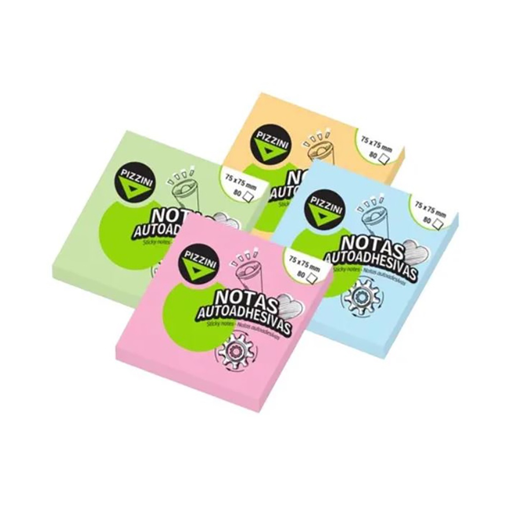 NOTAS ADHESIVAS PIZZINI 75X75MM 80 HOJAS PASTEL SURTIDO