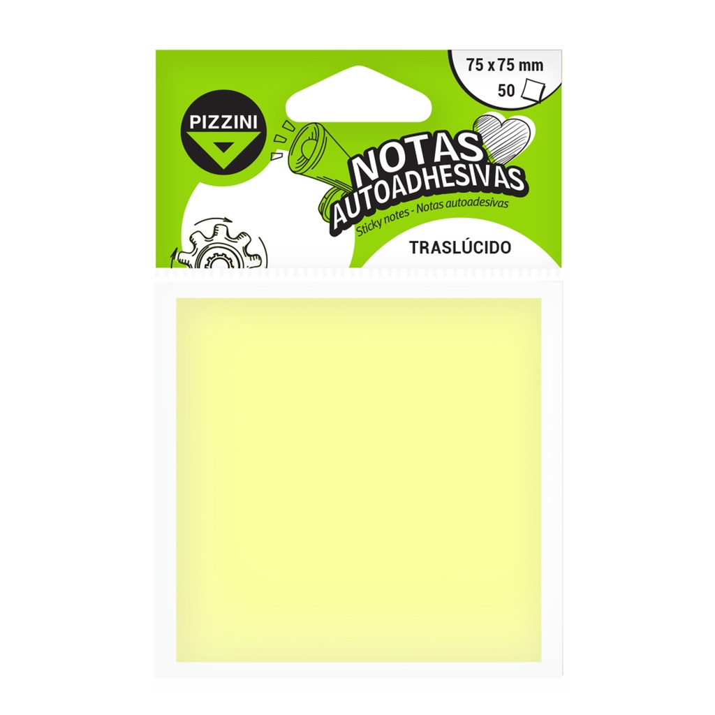 NOTAS ADHESIVAS PIZZINI 75X75MM AMARILLO TRASLUCIDO