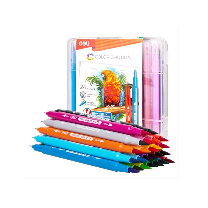 MARCADOR DELI DOBLE PUNTA PINCEL-MICROFIBRA ESTUCHE X 24 COLORES PROMO