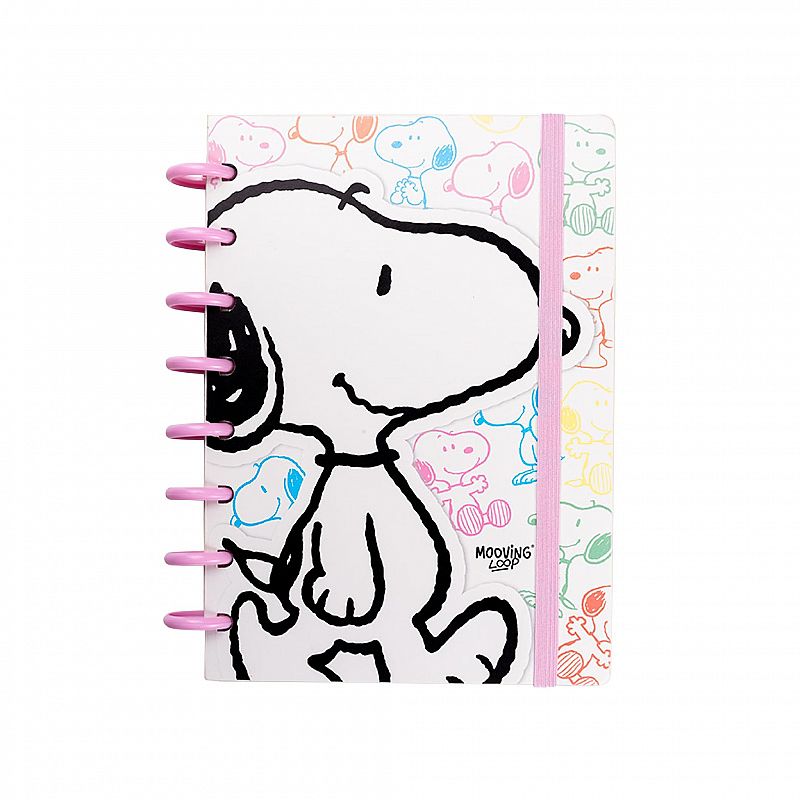 CUADERNO MOOVING LOOP A5 CON DISCOS Y ELASTICO X 80 HOJAS RAYADAS SNOOPY