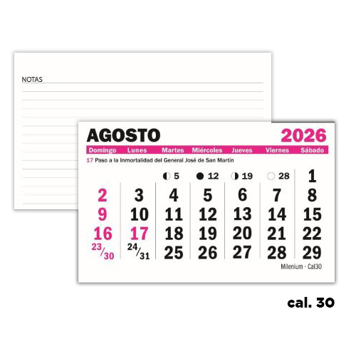 CALENDARIO MENSUAL X 10 UNIDADES 21x30cm 2026