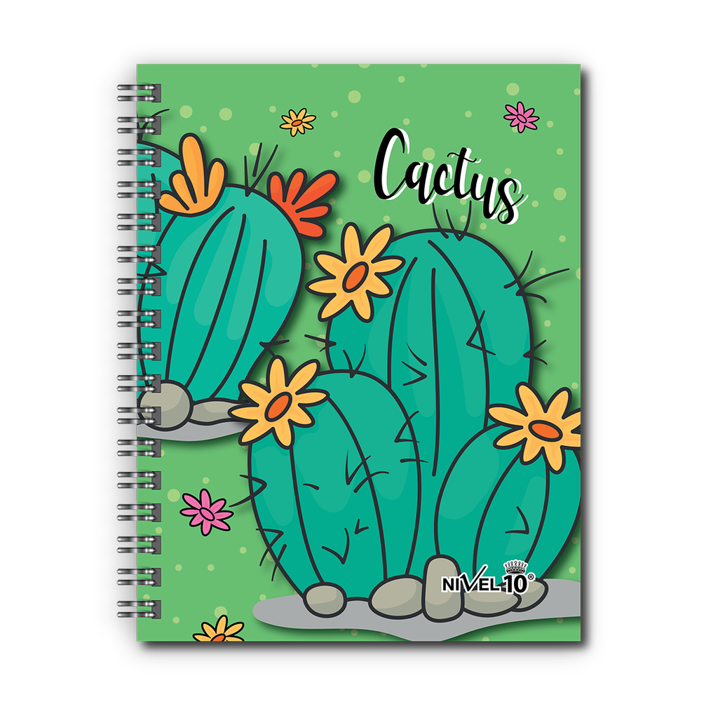 AGENDA NIVEL 10 16x22 SV ESPIRALADA CON INDICE TROQUELADO, ELASTICO Y CINTA SEÑALADORA LINEA CACTUS