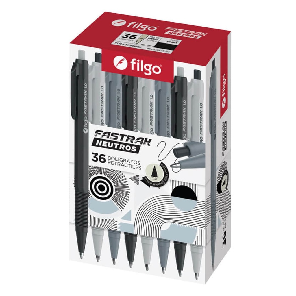 BOLIGRAFO FILGO FASTRACK NEUTROS RETRACTIL 1.0 X 36 NEGRO