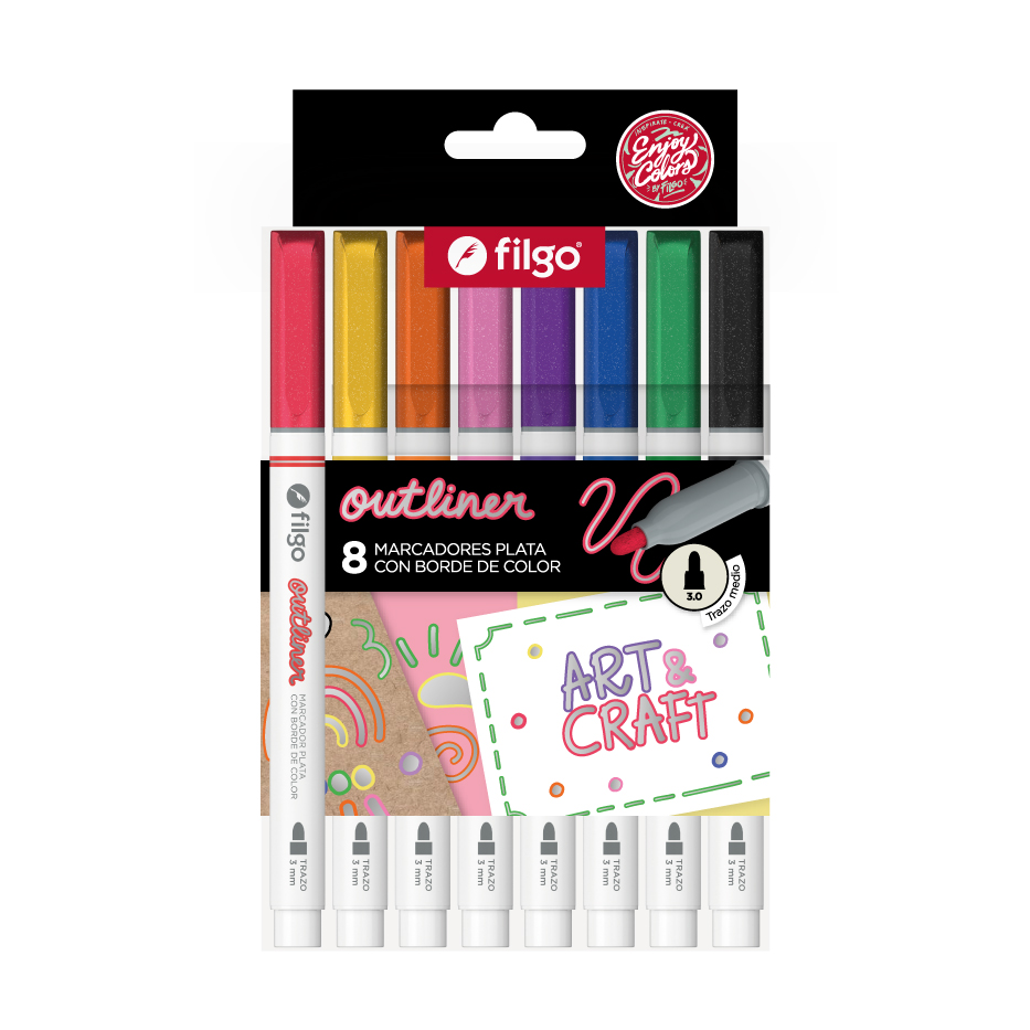 MARCADOR FILGO OUTLINER DOBLE TINTA X8