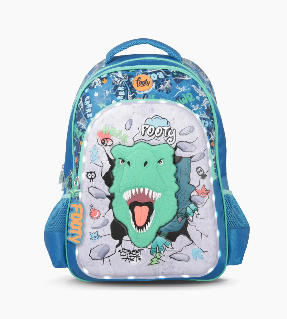 MOCHILA FOOTY ESPALDA 18'' DINO GLOW CON LED