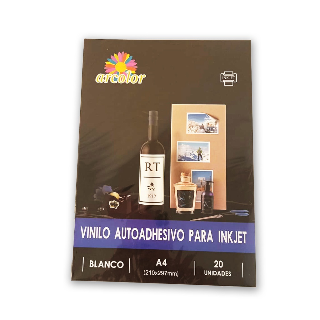 VINILO AUTOADHESIVO PARA INKJET BLANCO A4 210x297mm X 20 UNIDADES