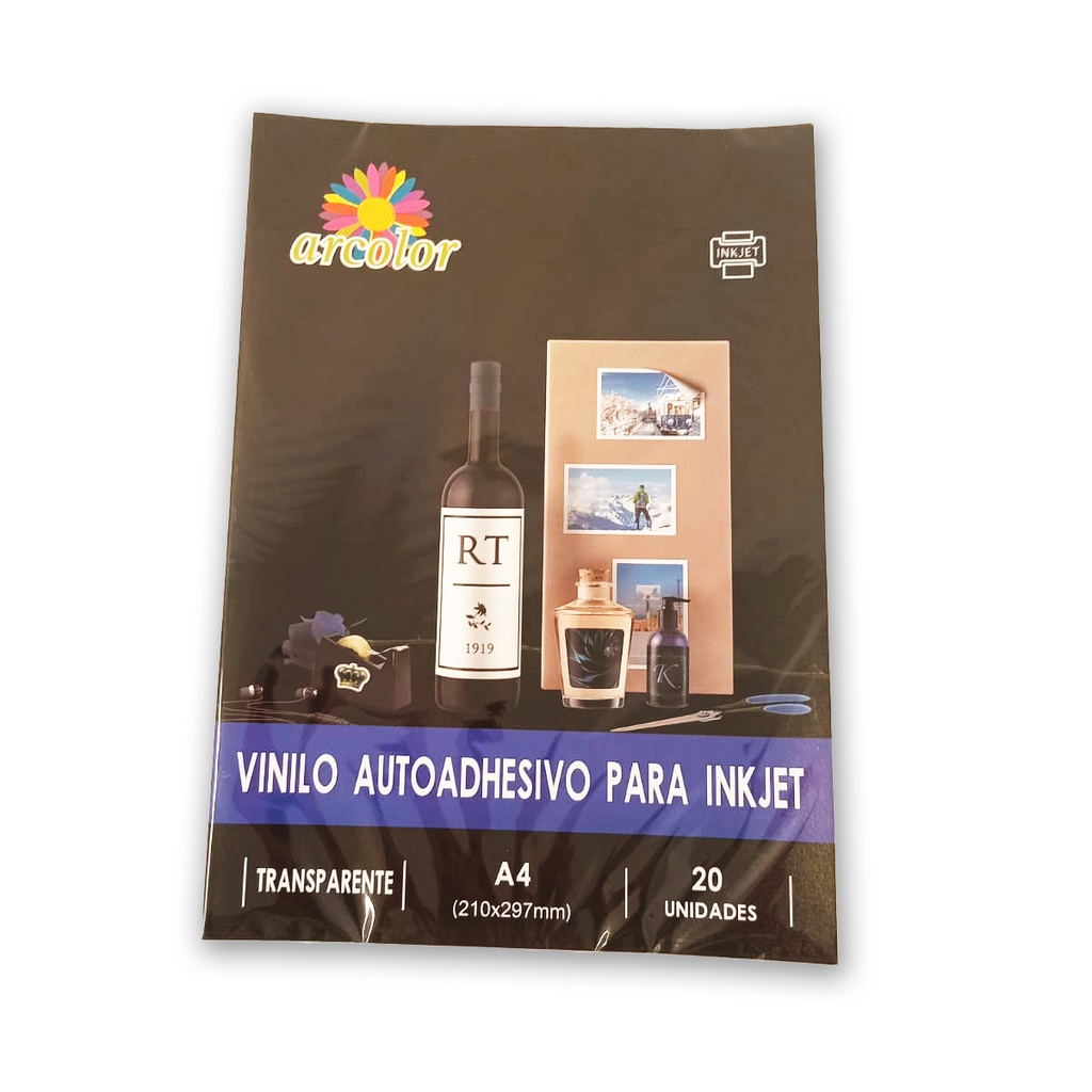VINILO AUTOADHESIVO PARA INKJET TRANSPARENTE A4 210x297mm X 20 UNIDADES