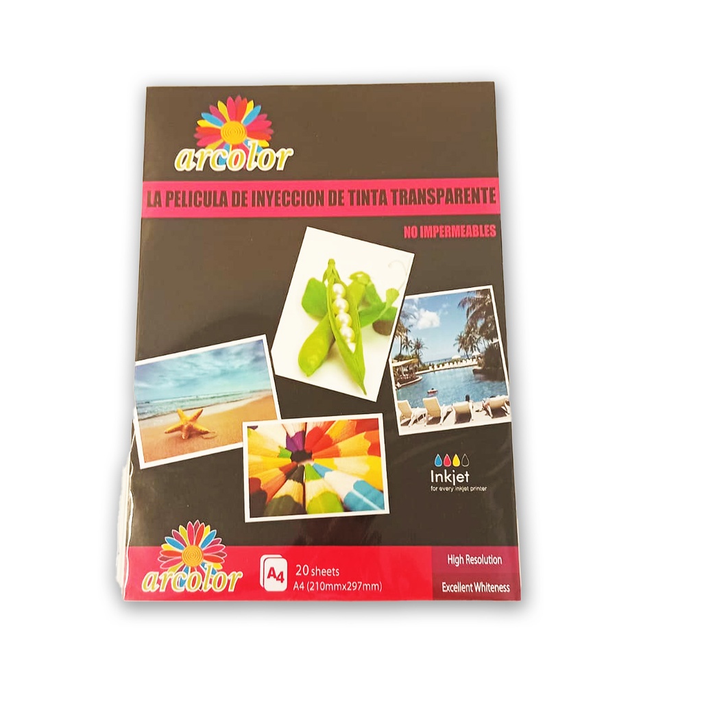 PAPEL ARCOLOR TRANSPARENCIAS INKJET A4 X20