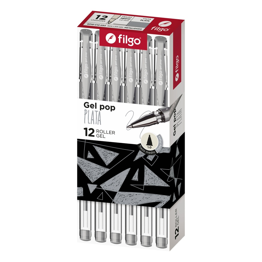 BOLIGRAFO FILGO GEL POP ROLLER GEL 1.0 X 12 METALIZADO PLATA
