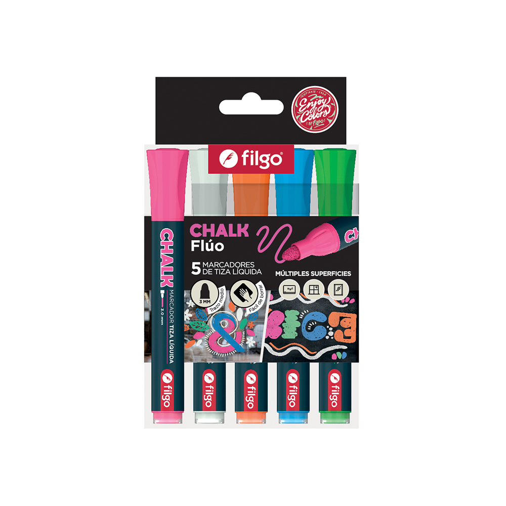 MARCADOR FILGO TNT CHALK FLUO TIZA LIQUIDA X5