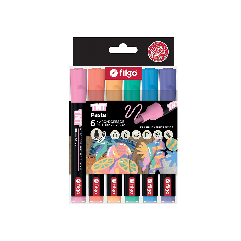 MARCADOR FILGO TNT PINTURA AL AGUA X6 PASTEL