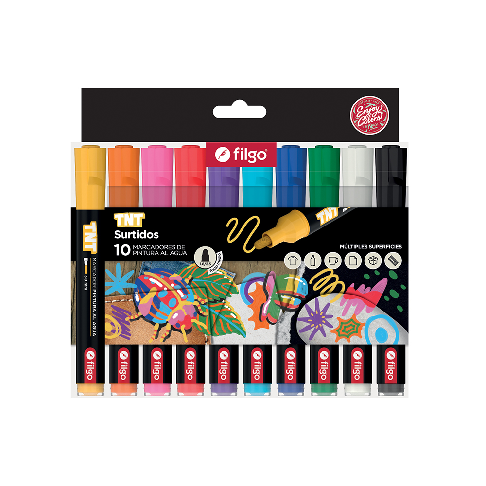 MARCADOR FILGO TNT PINTURA AL AGUA X10 SURTIDO