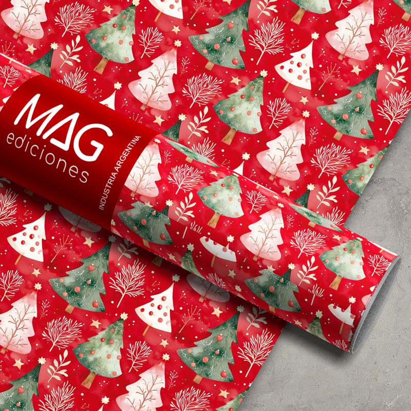 PAPEL PARA REGALO MAG 70X100 X 10 NAVIDAD ARBOLITOS NAVIDEÑOS
