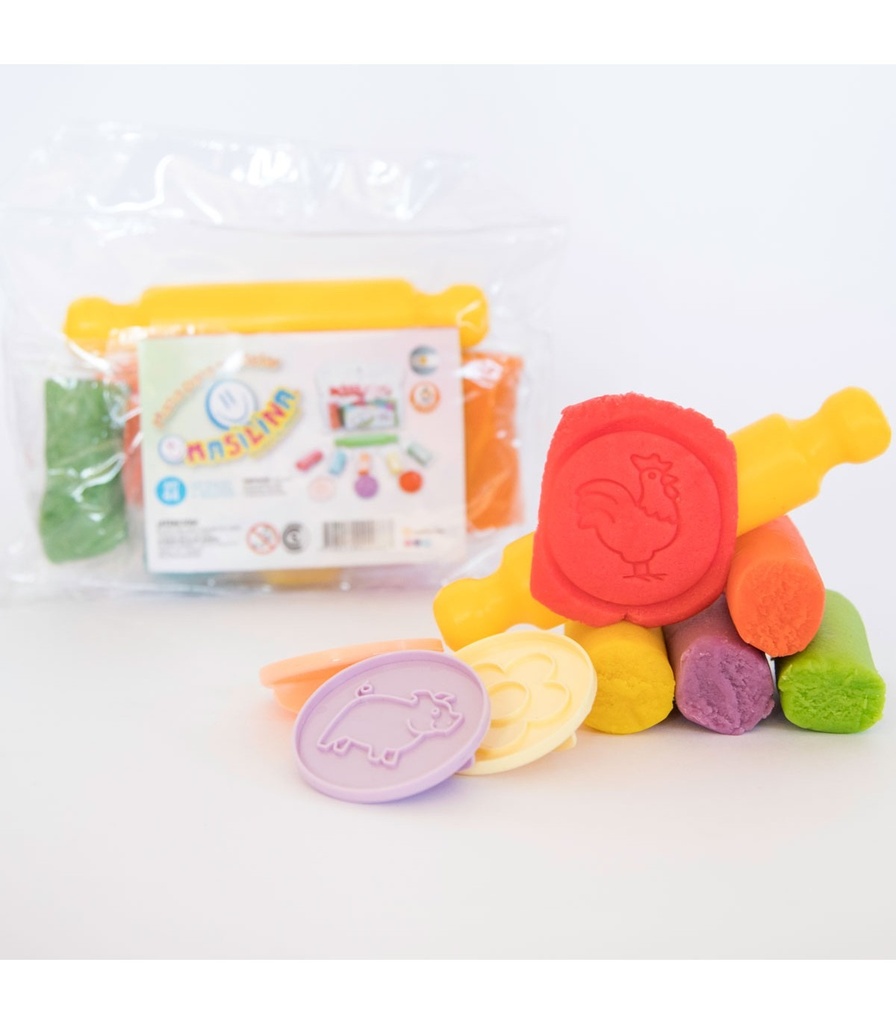 MASA MASILINA X5 COLORES+ACCESORIOS PALITOS-SELLITOS