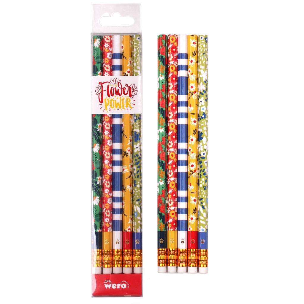 LAPIZ WERO CON GOMA FLOWER POWER X5