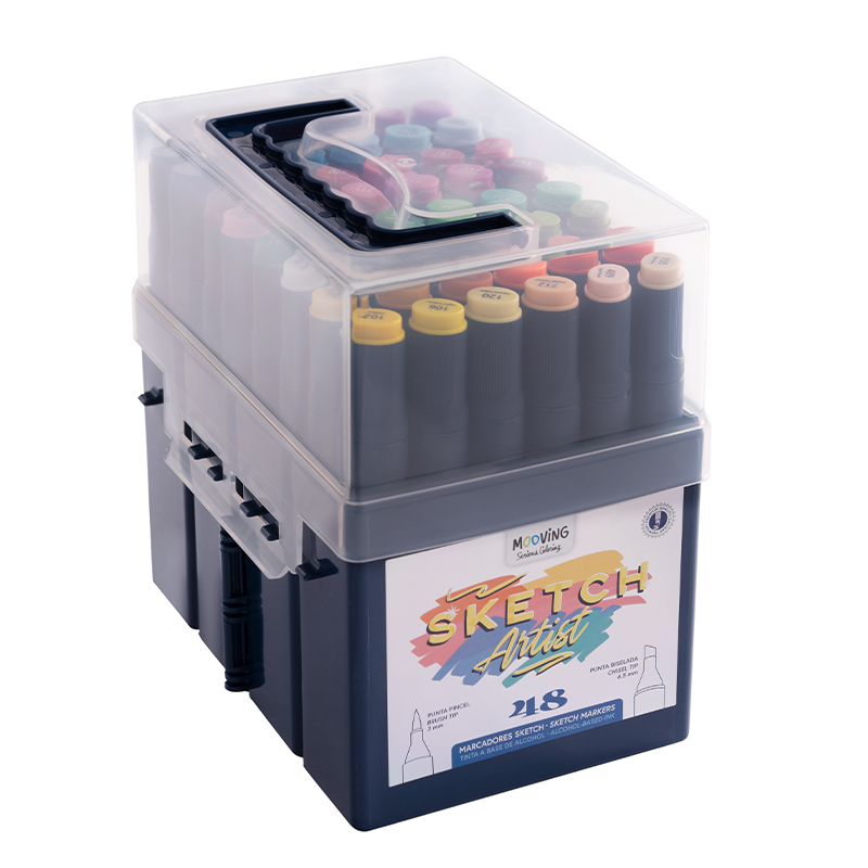 MARCADOR MOOVING SKETCH ARTIST DOBLE PUNTA PINCEL Y BISELADA X 48 COLORES SURTIDOS