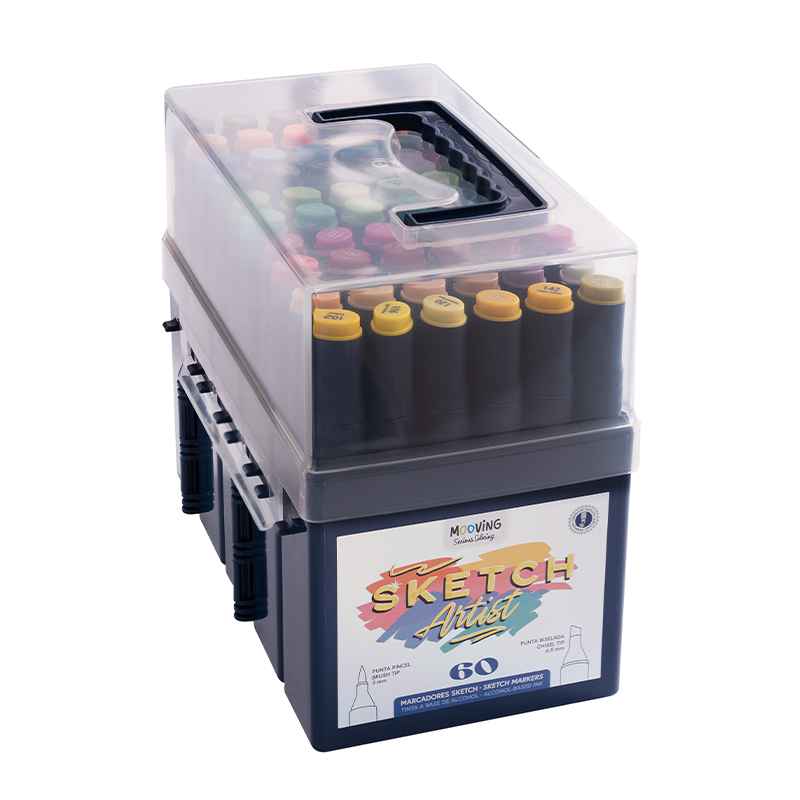 MARCADOR MOOVING SKETCH ARTIST DOBLE PUNTA PINCEL Y BISELADA X 60 COLORES SURTIDOS