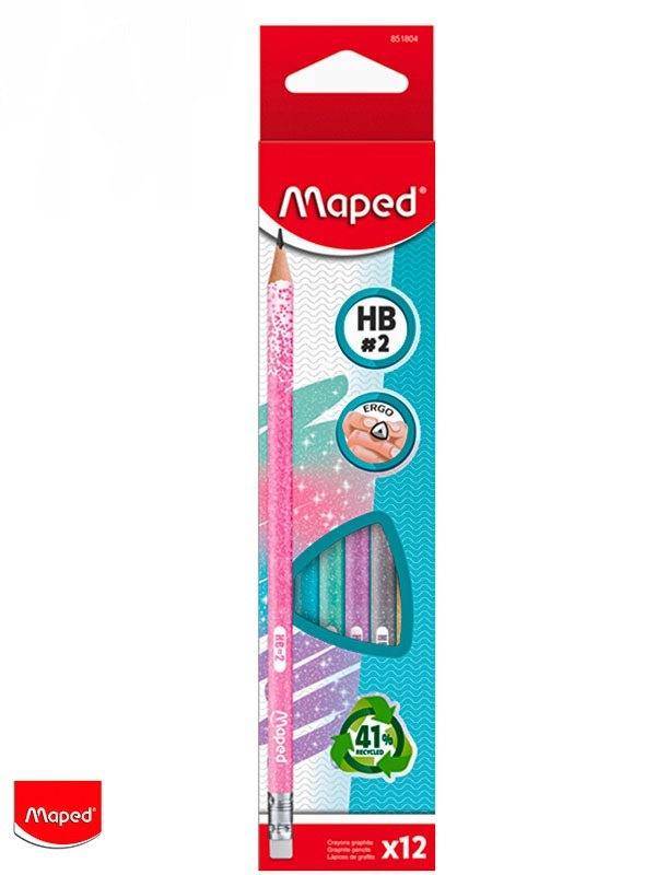 LAPIZ GRAFITO MAPED GLITTER HB X12 CON GOMA