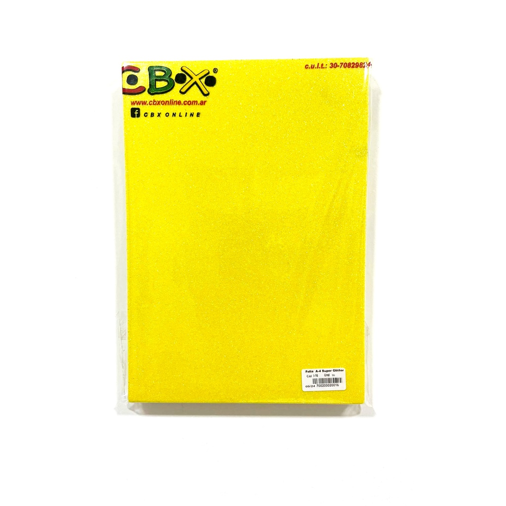 GOMA EVA CBX GLITTER A4 AUTOADHESIVA X10 AMARILLO L-16