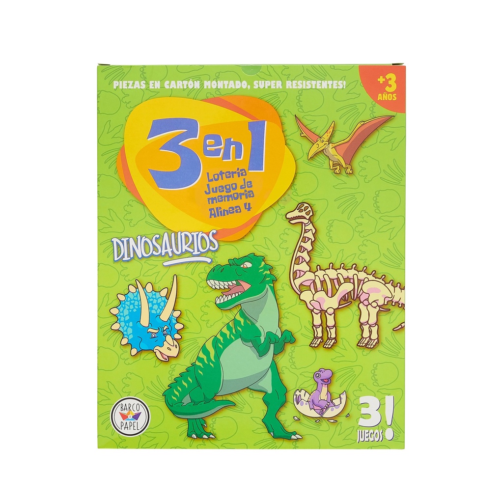 JUEGO DE MESA BARCO DE PAPEL 3 EN 1 DINOSAURIOS