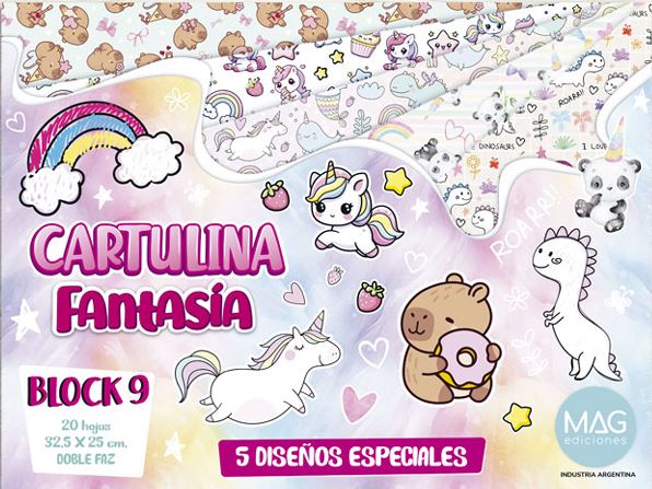 BLOCK MAG CARTULINA FANTASIA 20 HOJAS UNICORNIO, DINO, CAPYBARA