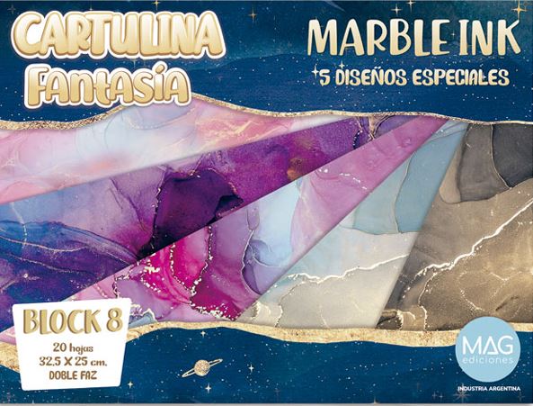 BLOCK MAG CARTULINA FANTASIA 20 HOJAS MARBLE INK