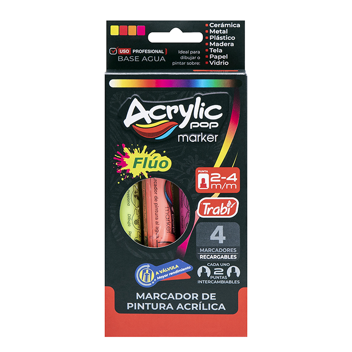 MARCADOR TRABI ACRILICO FLUO X4