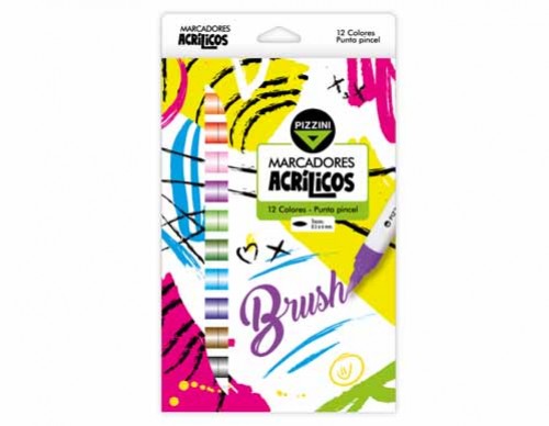 MARCADOR PIZZINI ACRILICO PUNTA PINCEL BRUSH X12