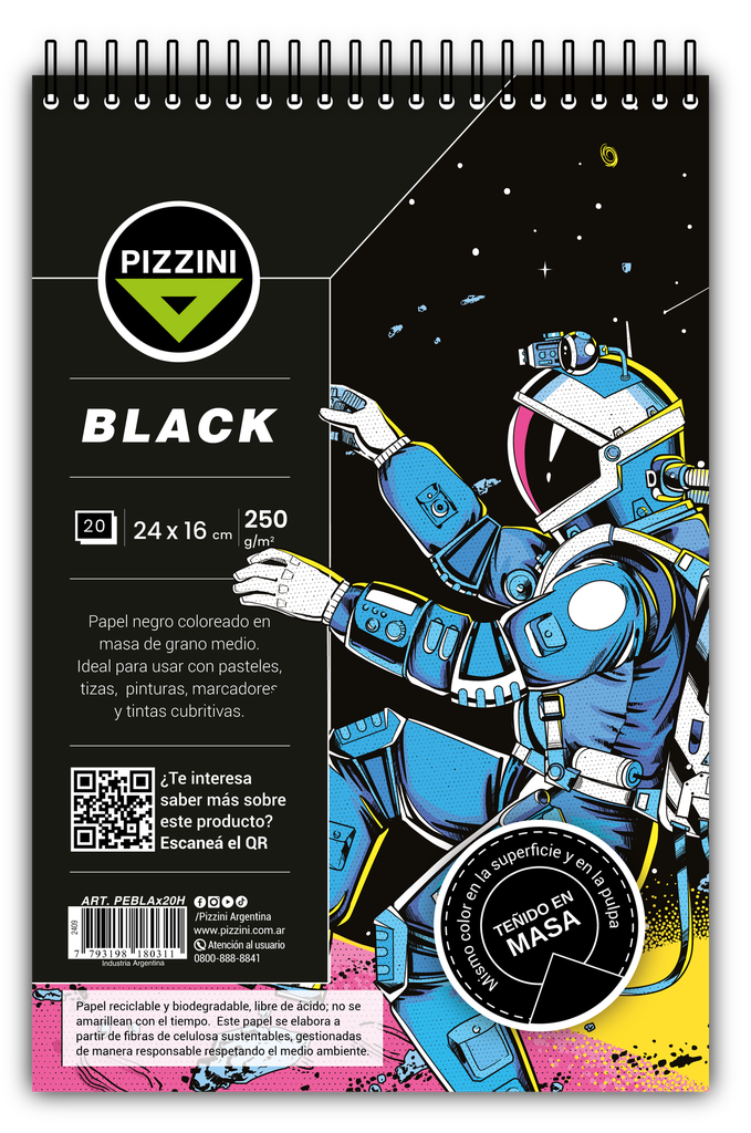 BLOCK PIZZINI ESPIAL 16X24CM X20 HOJAS NEGRO