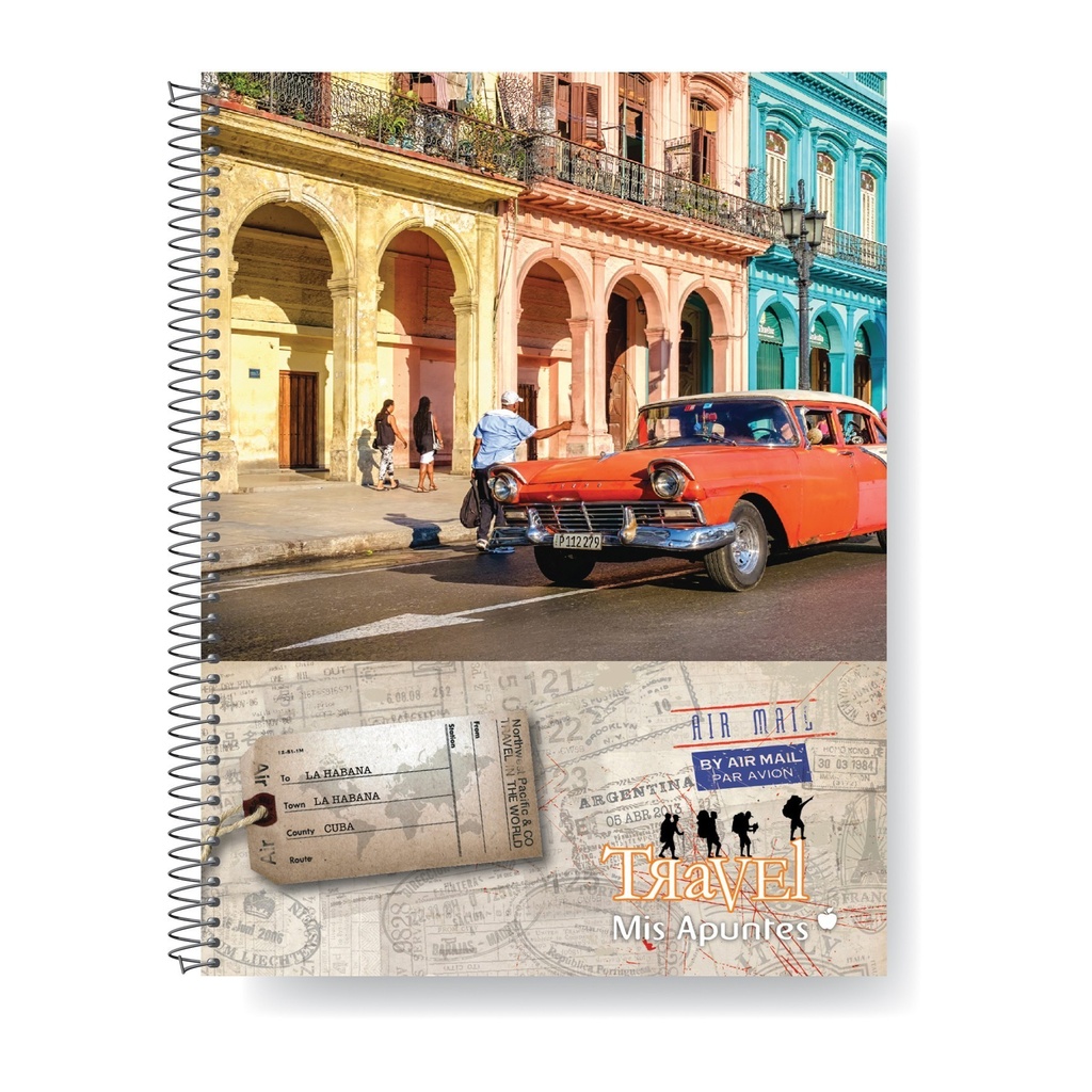 CUADERNO MIS APUNTES TRAVEL CON ESPIRAL 22X29 80H CUADRICULADO