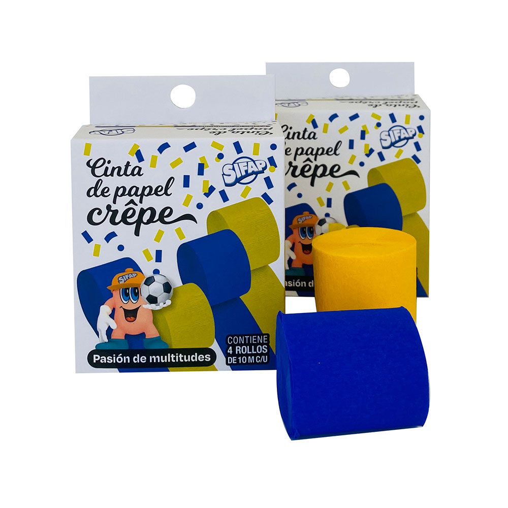CINTA DE PAPEL CREPE SIFAP X4 AZUL Y AMARILLO