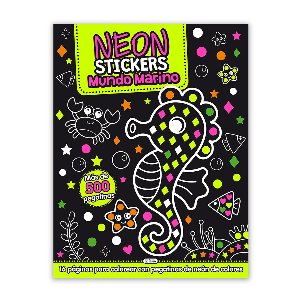LIBRO PARA COLOREAR SCHOOL FUN CON STICKERS NEON MUNDO MARINO