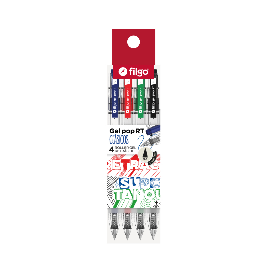 BOLIGRAFO FILGO ROLLER GEL RETRACTIL 0.7 X 4 COLORES CLASICOS
